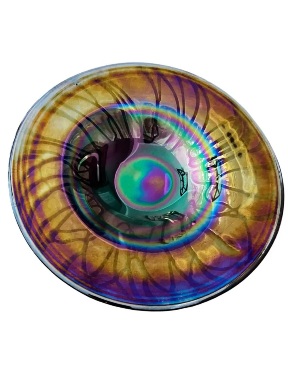 Handblown Iridescent Art Glass Bowl With Abstract Design 10 inch Decorative & Fu
